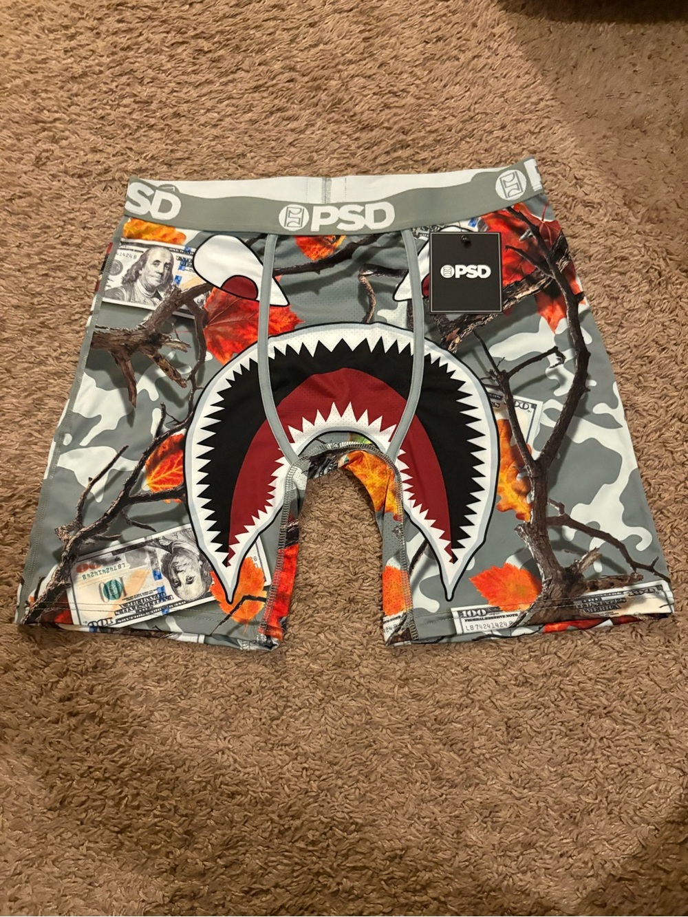 PSD Men’s Boxer Briefs with Shark Mouth Graphic in Gray, Black, Red, Orange